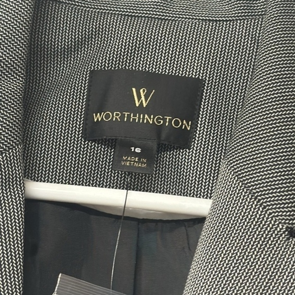 NWT Worthington black white chain pattern blazer padded shoulders size 16 women - Picture 4 of 6